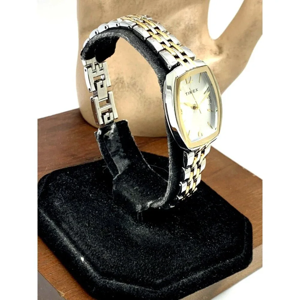 Timex Women's Watch TW2T50200 Quartz Silver Dial Rectangle Two Tone Steel 21mm
